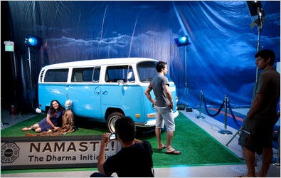 Fans posed with memorabilia from the show “Lost” at a weekend auction in Santa Monica, Calif.