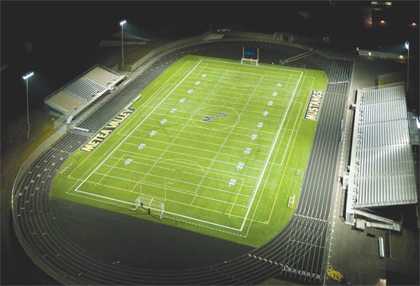 The proposed sports complex for Mercer County High School is expected to look similar to the Metea Valley High School field .