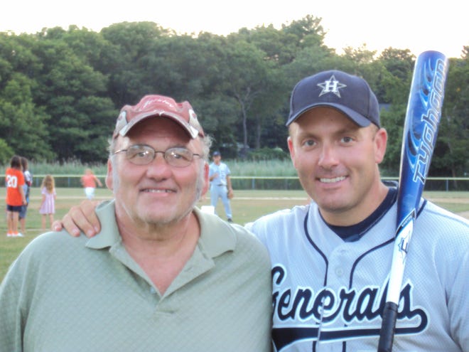 Bill Ruggiero, 68, left, is a retired machine operator for Gorton’s of Gloucester who loves to fish, camp and watch his son, Mark Ruggiero and the Generals play baseball. He has been a mainstay as a fan for the team the last two decades, even when his son wasn’t playing.