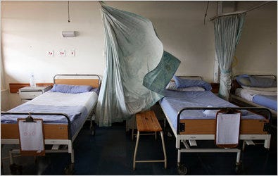 Empty beds in a ward at the King George V hospital in Durban, where most of the patients have been sent home as a result of the public service strike.