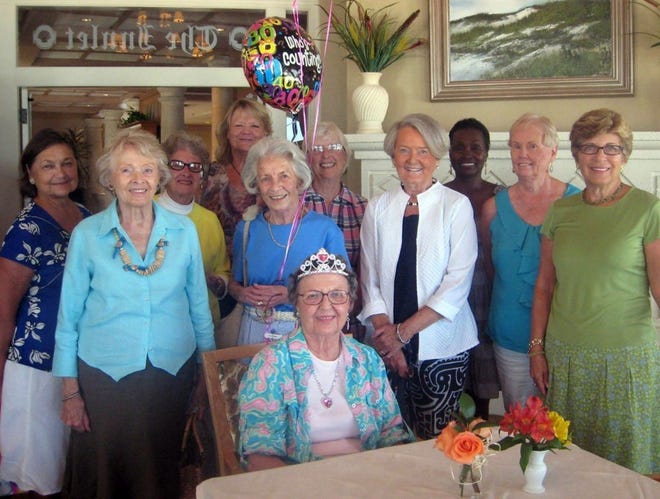 Jo Ann Shaffer (seated) celebrated her 80th birthday with lunch at the Lodge & Club with friends Mildred Kelly (standing, from left), Cynthia Akre, Keith Clarke, Donna Wagener, Pat Guion, Penny Davis, Claire Voorhees, Ora Vella, Maureen Muldoon and Mary Kirk. Not pictured are Mary Pappas, Linda Suggs and Jane Chapman.