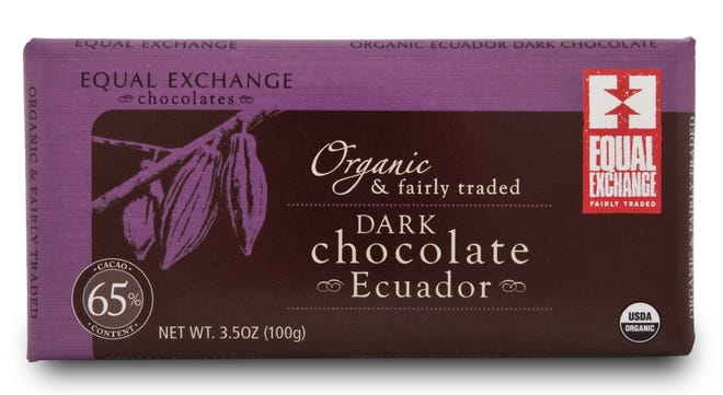 Equal Exchange is rolling out two new "fair exchange" chocolate bars, an organic Ecuador dark chocolate bar (pictured) and an organic chocolate caramel crunch bar.