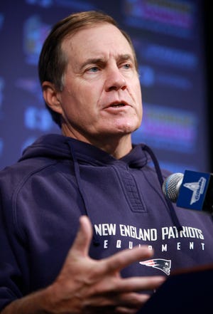 New England Patriots coach Bill Belichick speaks during a news conference at Gillette Stadium in Foxborough, Mass., Wednesday, April 14, 2010. Belichick addressed questions on the NFL football draft and the upcoming season. (AP Photo/Steven Senne)