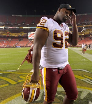Washington defensive lineman Albert Haynesworth has been butting heads with coach Mike Shanahan for months.