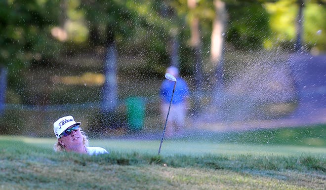Charlie Hoffman comes out of the sand trap on the 17th during the final round of the Deutsche Bank Championship.