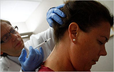 Regan Larish-Hunter of Mesa, Ariz., receiving Botox from Dr. David Dodick to ease migraines. She calls the treatment “life-changing.”