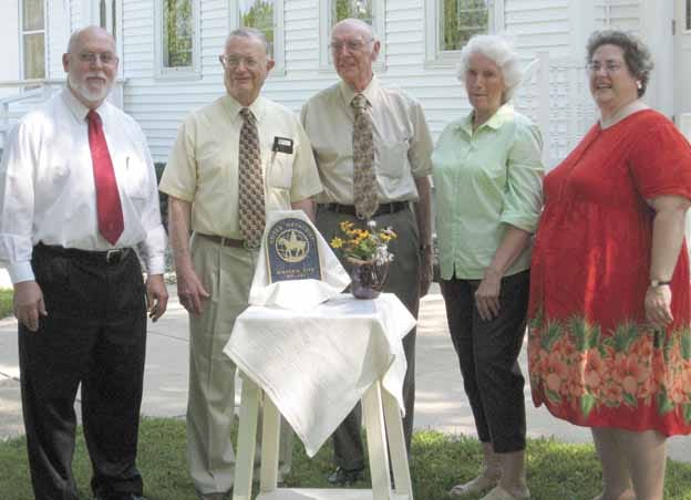 Among those taking part in a special ceremony to honor Bishop Hill Community United Methodist Church for being named a United Methodist Historic Site last month were, from left, Revs. Jonathon Dixon, Don Jones and Richard Chrisman, all members of the Commission on Archives and History from the Illinois Great Rivers Annual Conference of The United Methodist Church, and Cheryl Dowell, who presented the church history, and the Rev. Ann Champion, current pastor of the church.