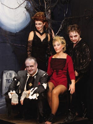 Todd Fernald as “Paul Bearer,” Diane Arabian as “Donna Shroud,” Kelli Connors as “Victoria Bledsoe,” and Robb Ross as “Phil Graves” in “Macabaret.”