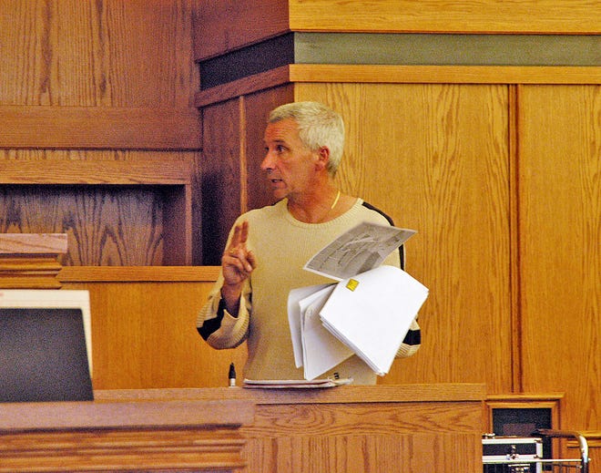 Star Theater owner Michael O'Donnell is seen here representing himself Tuesday in Housing Court in Fall River.