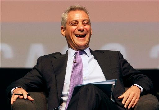 White House Chief of Staff Rahm Emanuel laughs as he takes some good natured ribbing about his recent comment about someday wanting to be mayor of Chicago while participating in the sixth annual Richard J. Daley Global Cities Forum in Chicago. Daley, 68, who has presided over the nation's third-largest city for 21 years, like his father did before him, announced Tuesday, Sept. 7, 2010, that he will not run for a seventh term. Emanuel said in April during a television interview that "it's no secret" he'd like to run for mayor of Chicago someday.