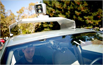 Dmitri Dolgov, a Google engineer, in a self-driving car parked in Silicon Valley after a road test.