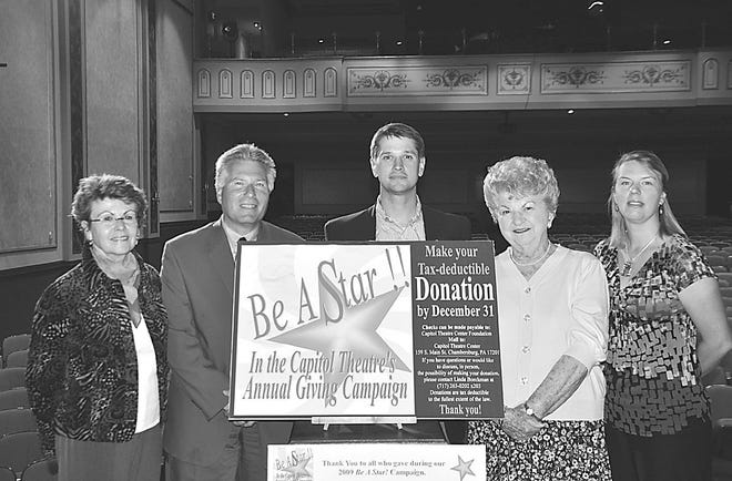 From left, are, Joan M. Mitchell, Chair/Capitol Theatre Center Foundation; John Massimilla/Chair/Be A Star! Campaign; Lee Harter/Chair/Development Committee; Lucille Stence/Theatre Donor and Operations Committee Member; Linda Boeckman/Manager/Capitol Theatre Center.