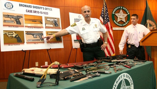 According to BSO, the arrested teen had a cache of various weapons in his bedroom that included a machine gun, shotgun, semi-automatic handgun along with knives, swords and brass knuckles.