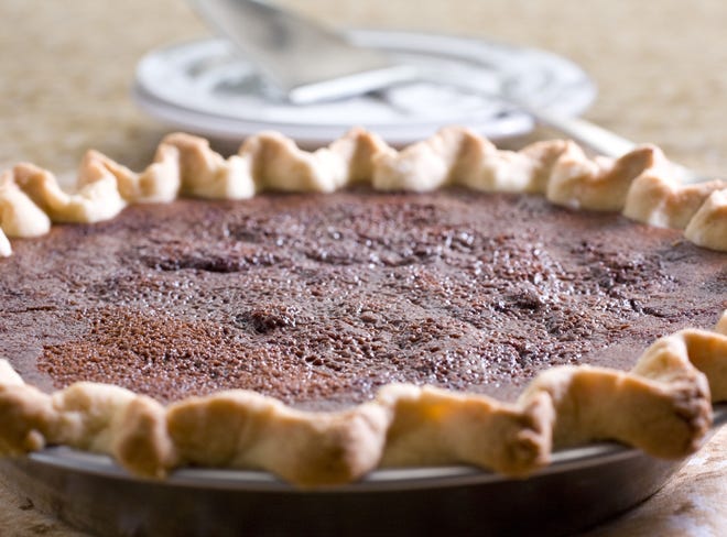 A chocolate cherry clafoutis pie is seen in this Sept. 28, 2010 photo. The sweet pie crust used for this pie is often used for single crust pies but can be used with crust topped pies also.