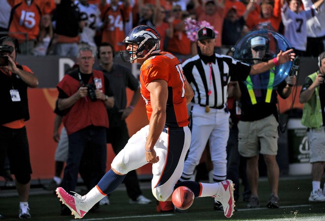Denver Broncos quarterback Tim Tebow scored his first NFL touchdown last week. The Associated Press