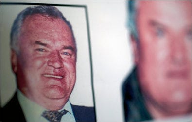 Ratko Mladic’s portrait on wanted posters in Belgrade.
