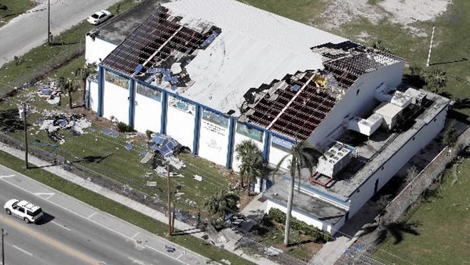 Aerial view of hurricane WIlma damage in Florida. The Palm Beach County Bill Bailey Community Center (Boys and Girls Club) sustained heavy damage from hurricane Wilma.