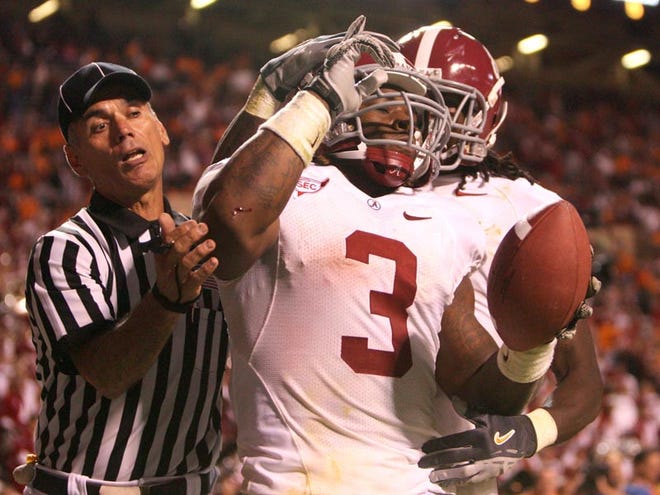 Alabama running back Trent Richardson (3) celebrates with wide receiver Julio Jones after a touchdown in the fourth quarter against Tennessee Saturday.
