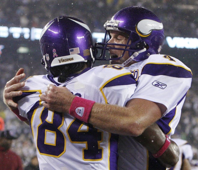 Less than a month after being traded from the Patriots to the Vikings, wide receiver Randy Moss (left) will be back in Foxboro when Minnesota is at New England on Sunday.