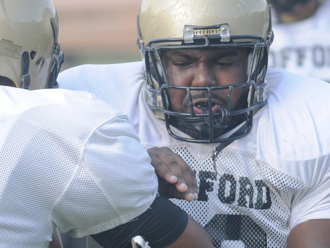 Wofford freshman Jared Singleton (63) will start at center on Saturday against The Citadel. He replaces Trey Johnson, who broke his arm this past Saturday against Elon.
