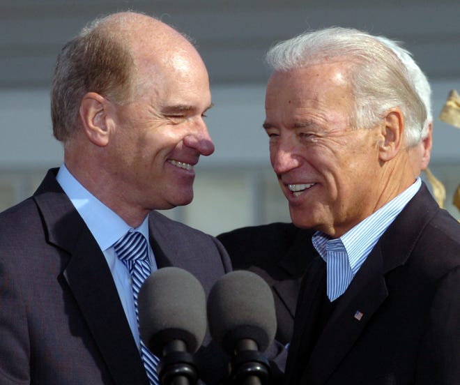 QUINCY, OCT. 30, 2010:
Bill Keating, left, Democratic nominee for Congress, greets Vice President Joe Biden at a rally at the Tirrell Room, held Oct. 30, 2010, just three days before the election.

photo: Amelia Kunhardt/The Quincy Patriot Ledger