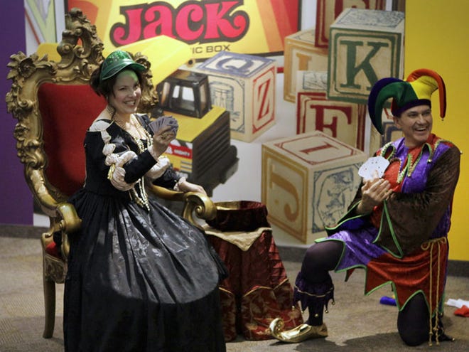 On Thursday, Nov. 4, 2010 at The Strong, a children's museum in Rochester, N.Y. Portraying a queen and a jester playing cards are Sarah Peters and Bill Gormont. (AP Photo/Democrat & Chronicle, Annette Lein)