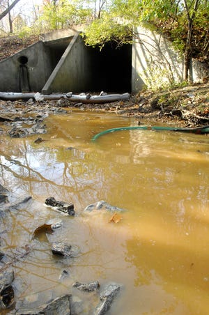 An estimated 7,200 gallons of calcium-carbonate laden water was accidentally discharged from a city pump station into Harmony Creek.