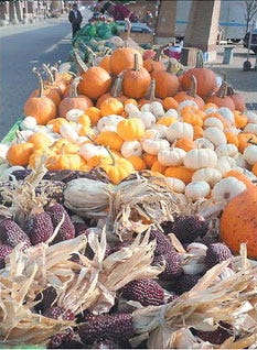 Fall produce from Zeeland’s Visser Farms on display at the Holland Farmers Market on Wednesday.