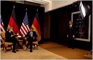 President Obama and Chancellor Angela Merkel of Germany talked, and disagreed, at the Group of 20 meeting on Thursday.