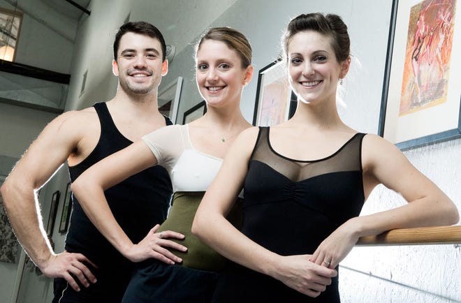 Missouri Contemporary Ballet dancers Jason Stotz (from left), Carrie Milikin and Elise Mosbacher.