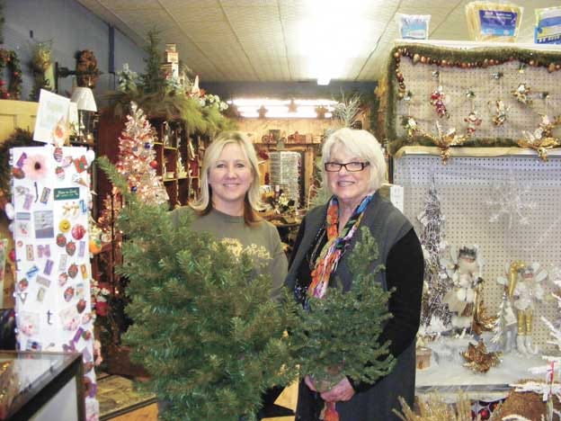Debbie Payne, left, and Mary Hathaway, of Hathaway’s True Value Hardware in Galva, show some of the trees available to be decorated for the Galva Arts Council’s annual Festival of Mini Trees. Trees and wreaths are now available for pickup, with the drawing set for Dec. 12.