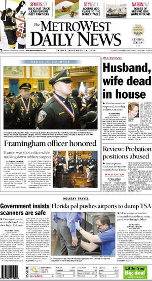 The front page of the 11/19/10 MetroWest Daily News.