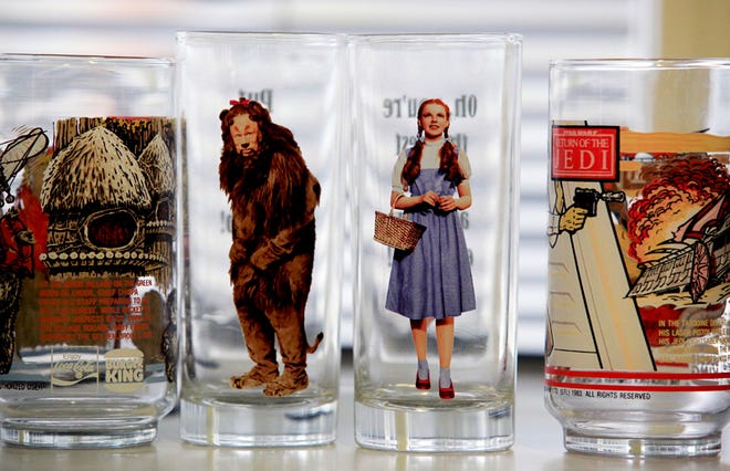 This Sept. 9, 2010 photo shows glasses with characters from "Return of the Jedi" and "The Wizard of Oz" during a test for cadmium, lead and other toxic elements using an Olympus Innov-X Delta Handheld XRF Analyzer in Los Angeles.