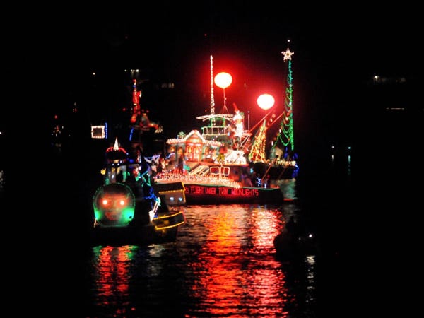 Boats line the Intracoastal Waterway during the 26th annual North Carolina Holiday Flotilla at Wrightsville Beach.