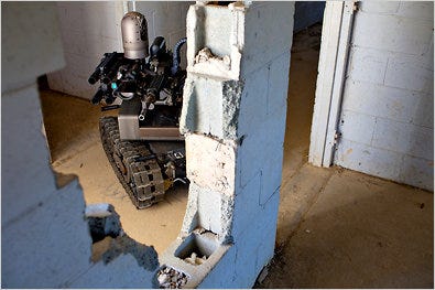 An armed robot, called Maars, maneuvering at a training site at Fort Benning, Ga.