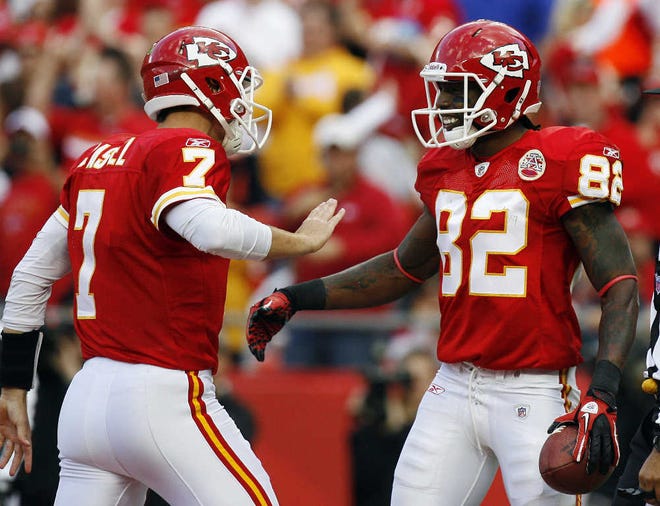The connection between quarterback Matt Cassel, left, and receiver Dwayne Bowe has helped Kansas City to the top of the AFC West.