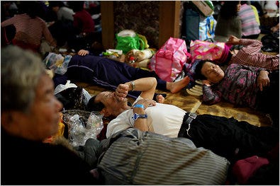 Displaced Yeonpyeong Island residents Saturday at In Spa World, a bathhouse and entertainment center converted into a refugee shelter after North Korea fired artillery shells at the island.