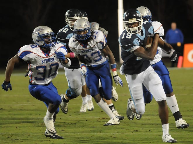 Wide receiver Charone Peake (19) and the Dorman Cavaliers will have to go through Byrnes, again, to capture second straight state championship.