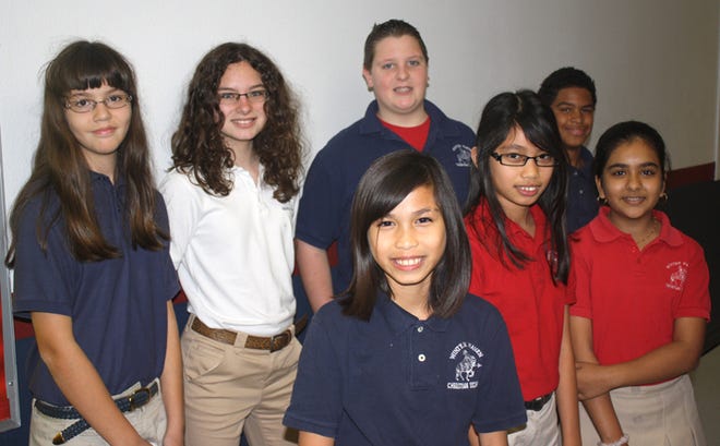 Winter Haven Christian School students who participated in the Florida Association of Christian Colleges and Schools state spelling bee are, back row, Bryanne Smith, Haven Garrett, Tripp Stults and Tristen Maragh, and front row, Stephenne Garcia, Kirshten Garcia and Meera Patel.