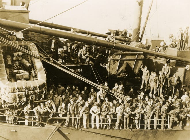 Cantonian John Wolford was among the troops aboard this ship, bound for the Pacific. “I’ve never been able to find myself in the picture.”