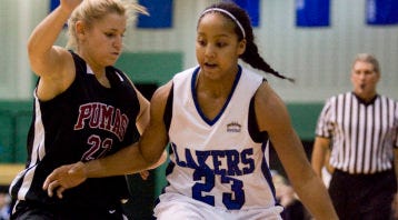 GVSU's Briauna Taylor, right, is the GLIAC North Division Player of the Week.