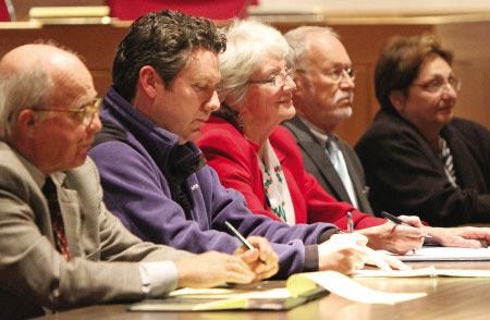 From left, State Reps. Robin Read, Christopher Serlin, Nancy Stiles, James Powers and Jacqueline Cali-Pitts held a listening session Tuesday at Portsmouth City Hall.
