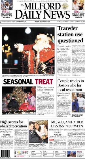 The front page of the 12/6/10 Milford Daily News.