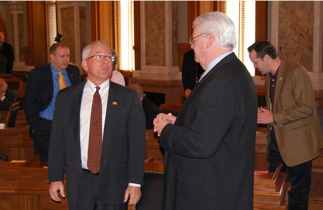 House Speaker Mike O’Neal, R-Hutchinson, left, and Rep. Arlen Siegfreid, R-Olathe, will hold pivotal leadership positions in the Kansas House after voting Monday among GOP members who re-elected O’Neal to the chamber’s top job and selected Siegfreid as the new House majority leader.