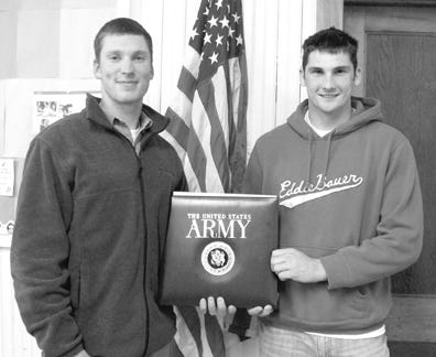 Josh Moritz, left, who served in Afghanistan and Brad Eshleman, who served in Iraq, spoke recently to the Cullom Woman’s Club.