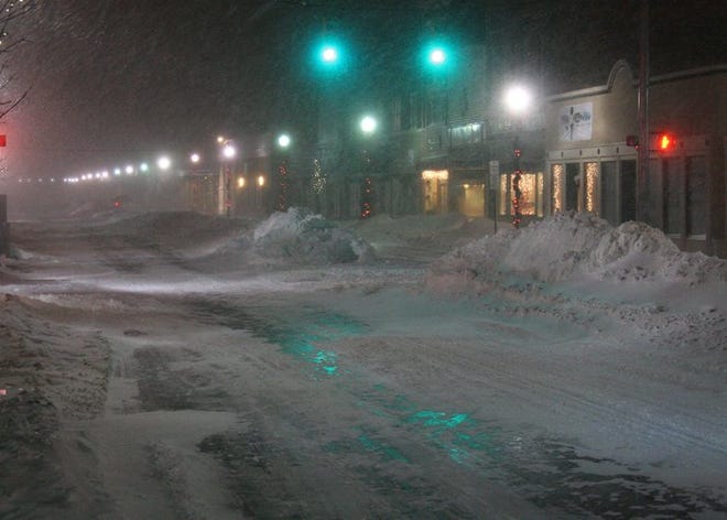 The bulk of downtown Cheboygan was closed off Sunday as a blizzard pounded the area with snow and high winds.