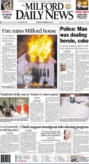 The front page of the 12/18/10 Milford Daily News.