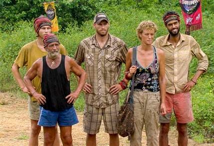 In this publicity image made from video released by CBS, from left, Dan Lembo, Judson "Jud" Birza, Chase Rice, Holly Hoffman, and Matthew "Sash" Lenahan are shown during the season Finale episode of "Survivor: Nicaragua," airing Sunday, Dec. 19, 2010 at 8:00 p.m. EST on CBS.