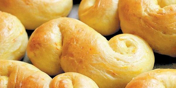 These beautiful Lucia Buns, made by Jeanette Wiggins of University Place, Wash., are laced with saffron. Yankee Crafters Scandinavian Imports in South Yarmouth sells fresh Scandinavian baked goods at Christmas.