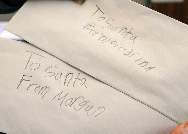 These two letters to Santa arrived at the Milford Post Office on Thursday.